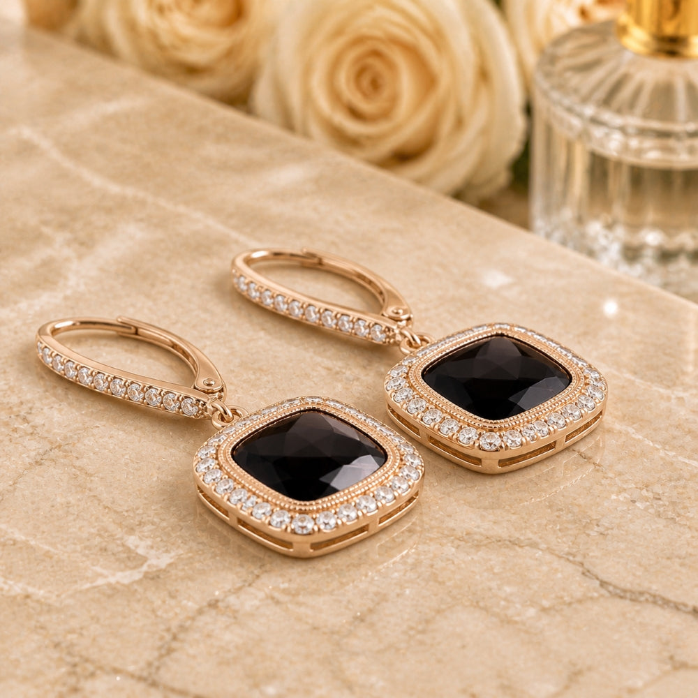 E1047 - 14K Gold Cushion Drop Earrings