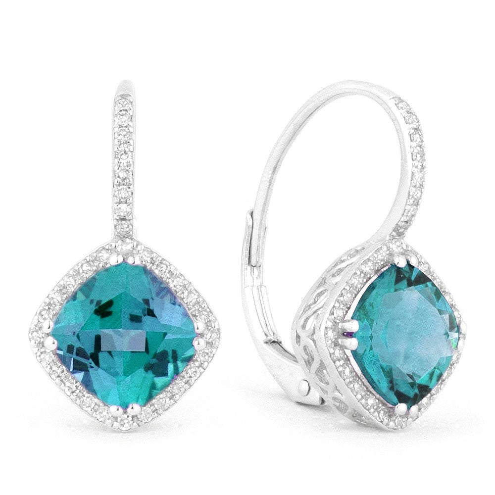 Madison L 14K White Gold Created Tourmaline Paraiba Cushion Drop Earrings - style E1051CPARW