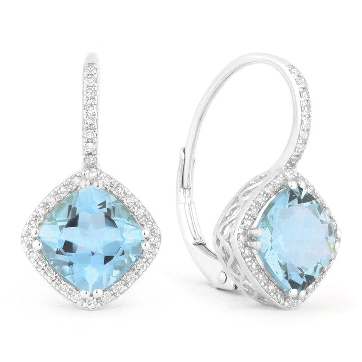 Beautiful Hand Crafted 14K White Gold 7MM London Blue Topaz And Diamond Essentials Collection Drop Dangle Earrings With A Lever Back Closure