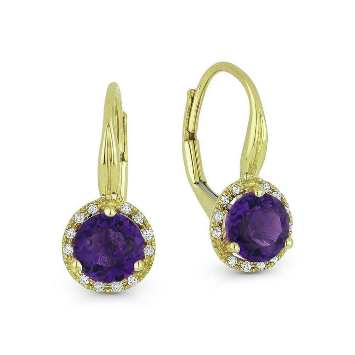 Beautiful Hand Crafted 14K Yellow Gold 6MM Amethyst And Diamond Essentials Collection Drop Dangle Earrings With A Lever Back Closure