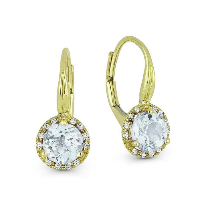 Beautiful Hand Crafted 14K Yellow Gold 6MM Aquamarine And Diamond Essentials Collection Drop Dangle Earrings With A Lever Back Closure