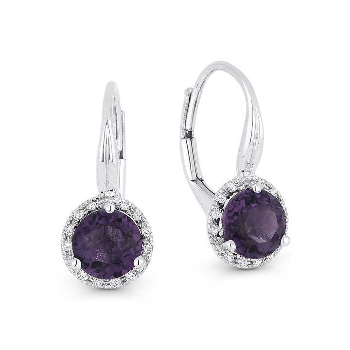 Beautiful Hand Crafted 14K White Gold 6MM Created Alexandrite And Diamond Essentials Collection Drop Dangle Earrings With A Lever Back Closure