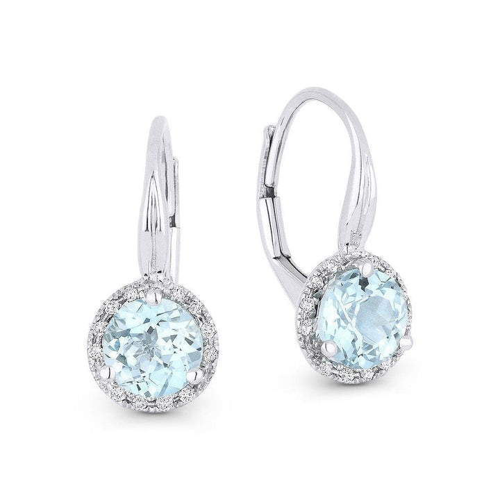 Beautiful Hand Crafted 14K White Gold 6MM Blue Topaz And Diamond Essentials Collection Drop Dangle Earrings With A Lever Back Closure