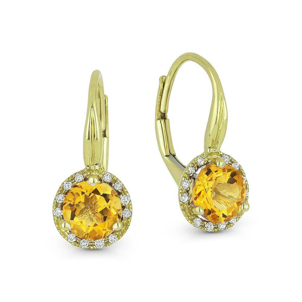 Beautiful Hand Crafted 14K Yellow Gold 6MM Citrine And Diamond Essentials Collection Drop Dangle Earrings With A Lever Back Closure