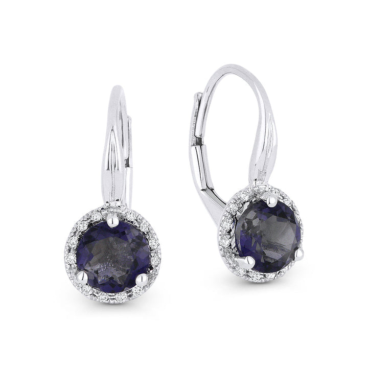 Beautiful Hand Crafted 14K White Gold 6MM Iolite And Diamond Essentials Collection Drop Dangle Earrings With A Lever Back Closure