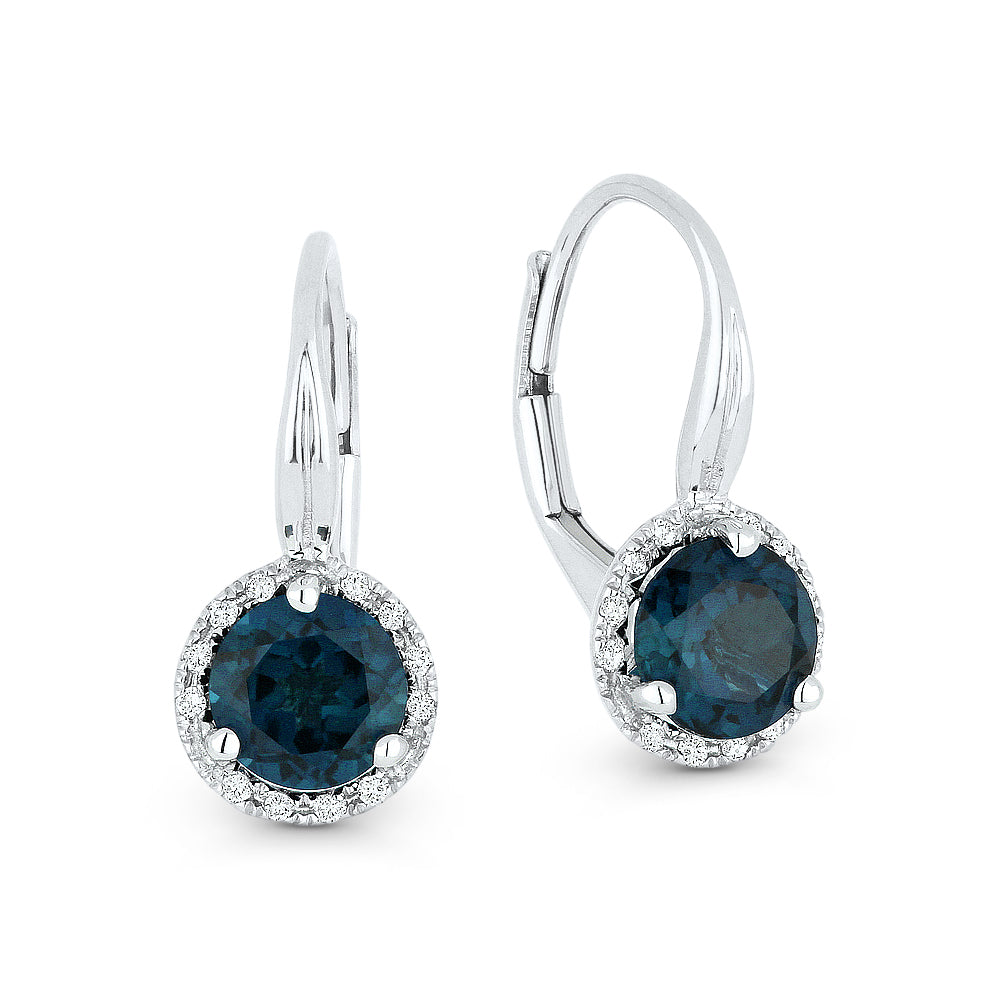 Beautiful Hand Crafted 14K White Gold 6MM London Blue Topaz And Diamond Essentials Collection Drop Dangle Earrings With A Lever Back Closure