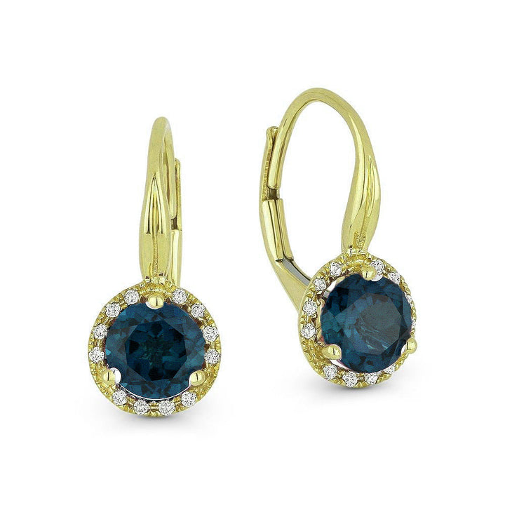 Beautiful Hand Crafted 14K Yellow Gold 6MM London Blue Topaz And Diamond Essentials Collection Drop Dangle Earrings With A Lever Back Closure