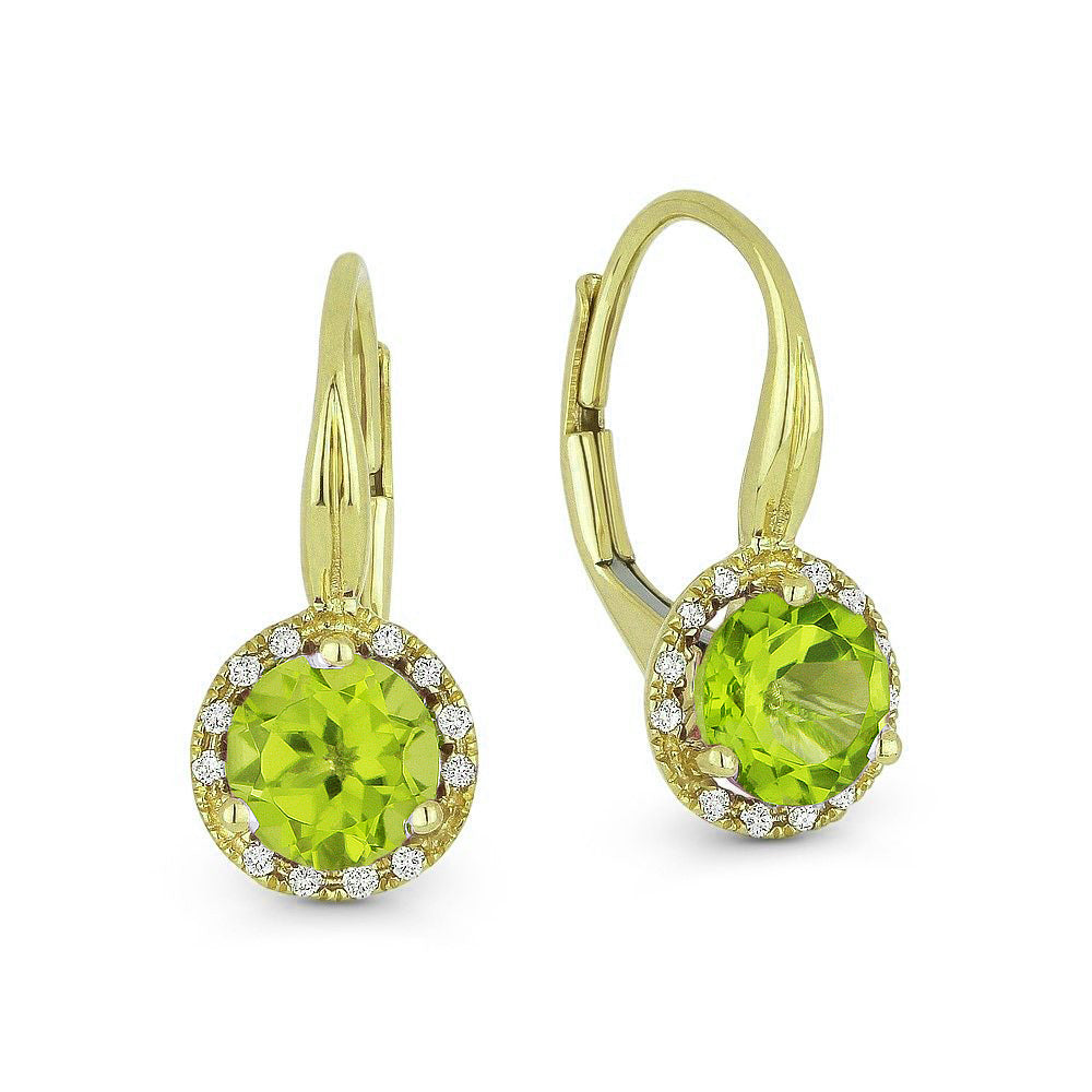 Beautiful Hand Crafted 14K Yellow Gold 6MM Peridot And Diamond Essentials Collection Drop Dangle Earrings With A Lever Back Closure