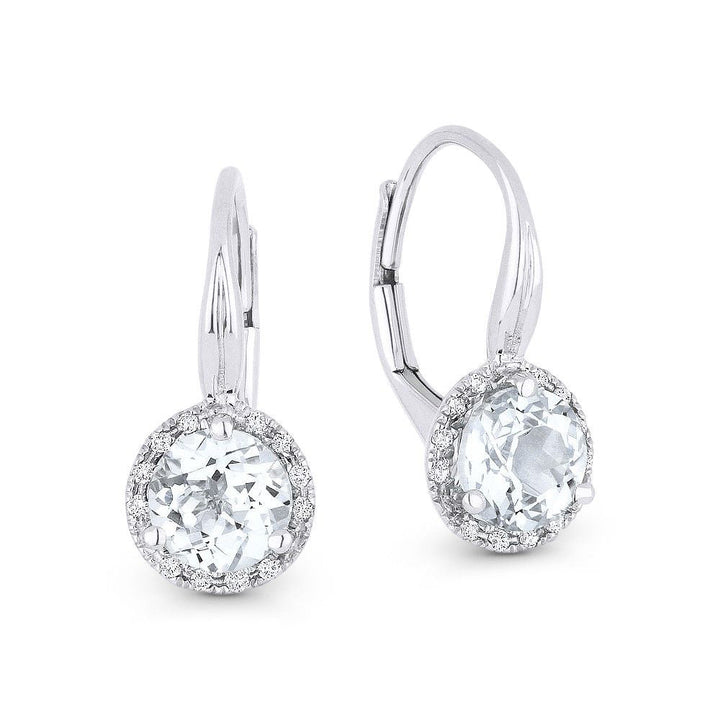 Beautiful Hand Crafted 14K White Gold 6MM White Topaz And Diamond Essentials Collection Drop Dangle Earrings With A Lever Back Closure