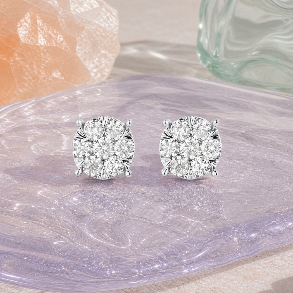 E1053 - 14K White Gold Diamond Round Stud Earrings