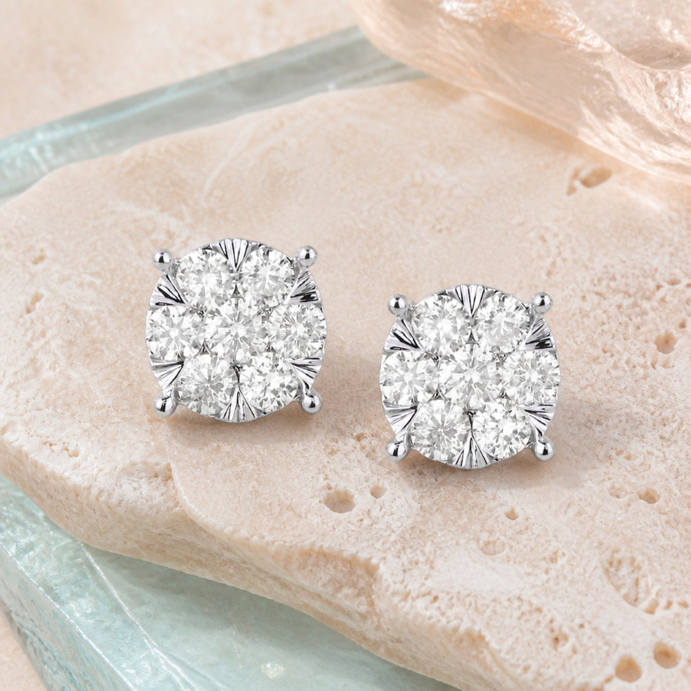 E1053 - 14K White Gold Diamond Round Stud Earrings