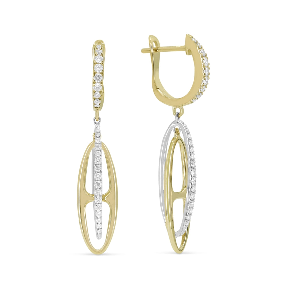 Beautiful Hand Crafted 14K Two Tone Gold White Diamond Milano Collection Drop Dangle Earrings With A Lever Back Closure