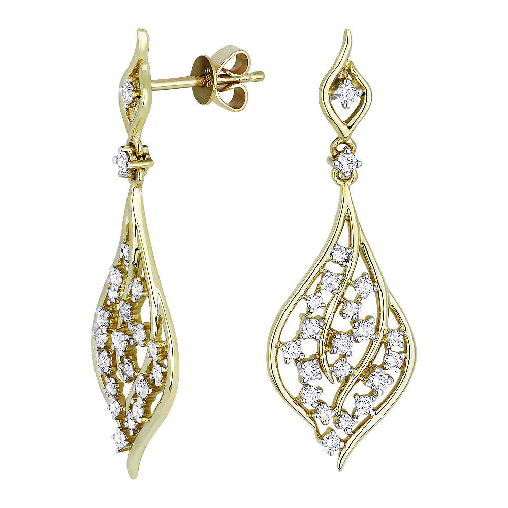 Beautiful Hand Crafted 14K Yellow Gold White Diamond Milano Collection Drop Dangle Earrings With A Lever Back Closure