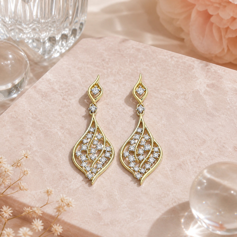 E1057 - 14K Yellow Gold Diamond Marquise Drop Earrings