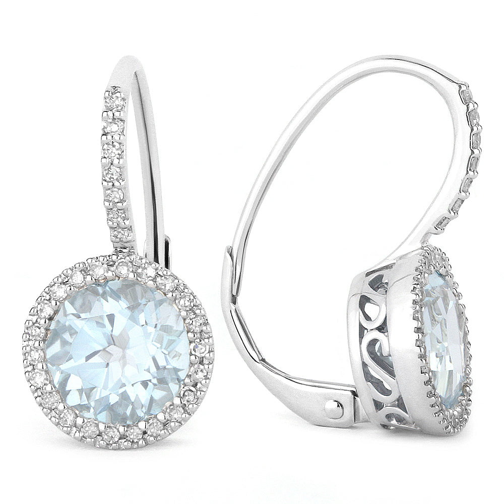 Beautiful Hand Crafted 14K White Gold 7MM Aquamarine And Diamond Essentials Collection Drop Dangle Earrings With A Lever Back Closure