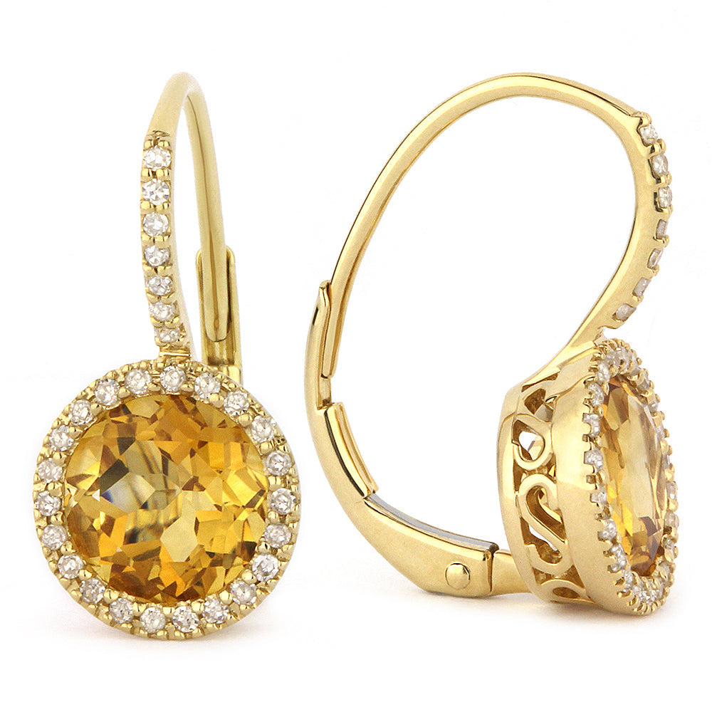 Beautiful Hand Crafted 14K Yellow Gold 7MM Citrine And Diamond Essentials Collection Drop Dangle Earrings With A Lever Back Closure