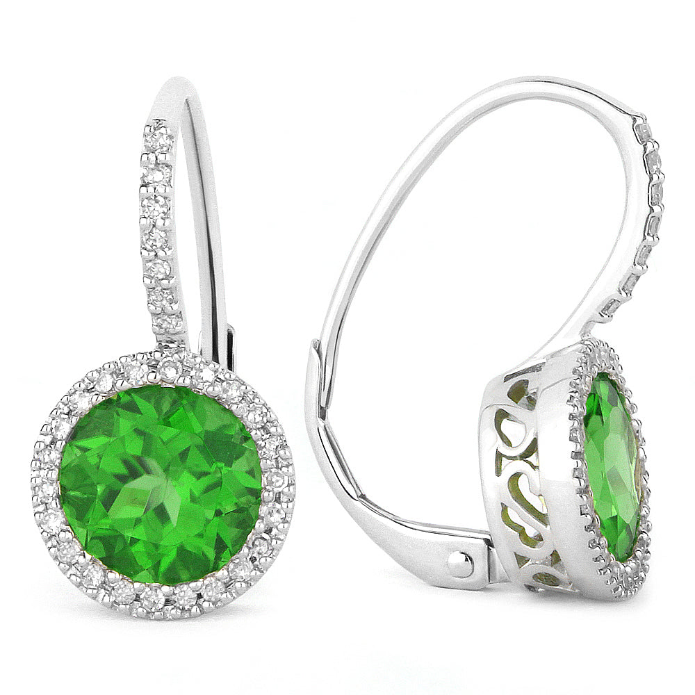 Beautiful Hand Crafted 14K White Gold 7MM Created Emerald And Diamond Essentials Collection Drop Dangle Earrings With A Lever Back Closure