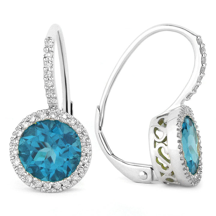 Beautiful Hand Crafted 14K White Gold 7MM London Blue Topaz And Diamond Essentials Collection Drop Dangle Earrings With A Lever Back Closure