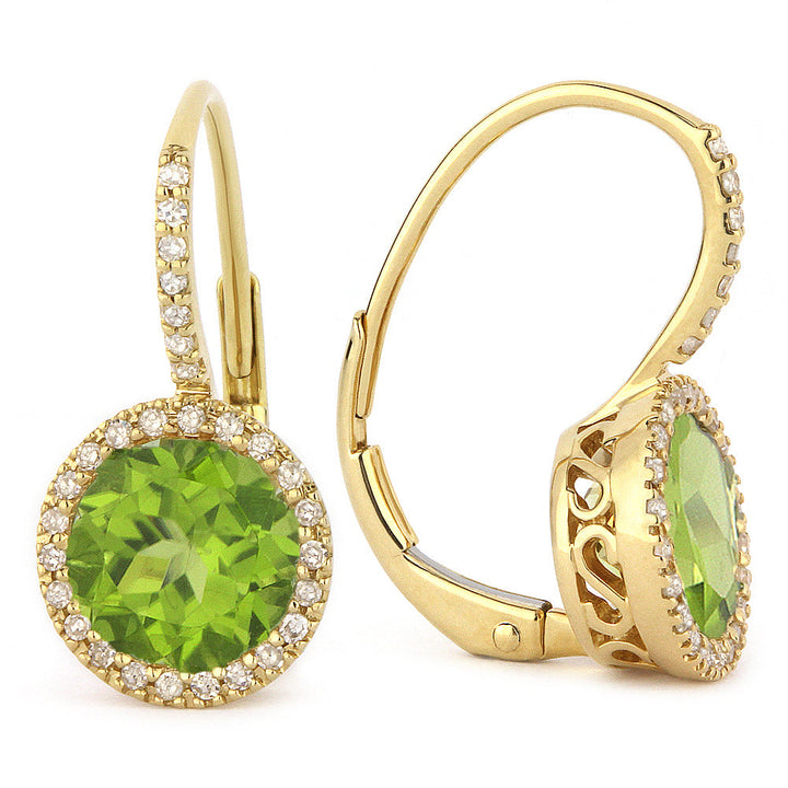 Beautiful Hand Crafted 14K Yellow Gold 7MM Peridot And Diamond Essentials Collection Drop Dangle Earrings With A Lever Back Closure