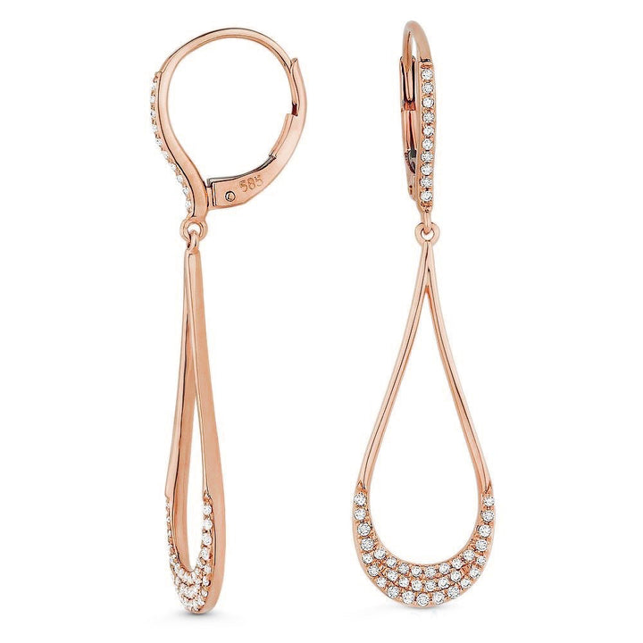 Beautiful Hand Crafted 14K Rose Gold White Diamond Milano Collection Drop Dangle Earrings With A Lever Back Closure