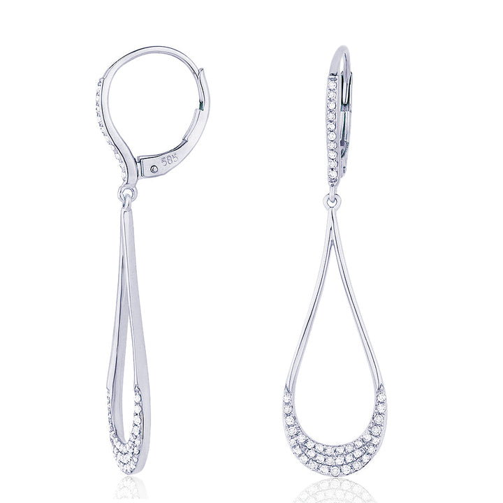 Beautiful Hand Crafted 14K White Gold White Diamond Milano Collection Drop Dangle Earrings With A Lever Back Closure