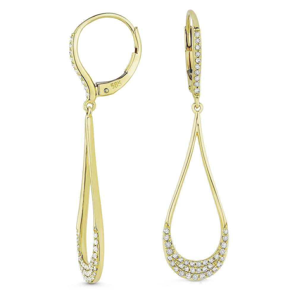 Beautiful Hand Crafted 14K Yellow Gold White Diamond Milano Collection Drop Dangle Earrings With A Lever Back Closure