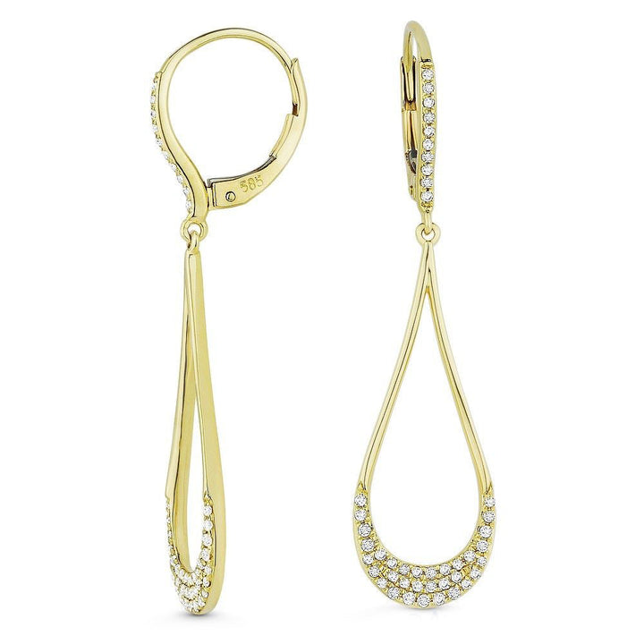 Beautiful Hand Crafted 14K Yellow Gold White Diamond Milano Collection Drop Dangle Earrings With A Lever Back Closure