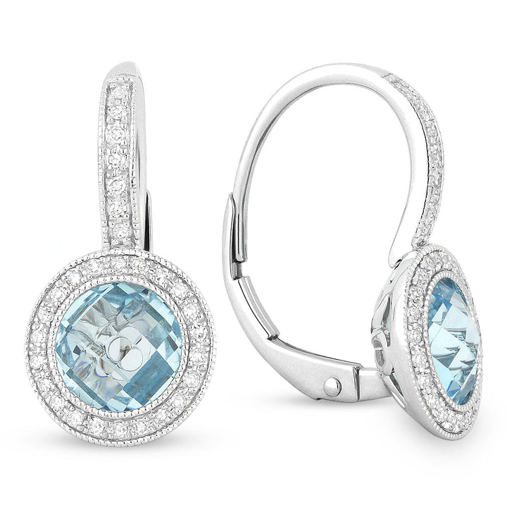 Beautiful Hand Crafted 14K White Gold  Blue Topaz And Diamond Eclectica Collection Drop Dangle Earrings With A Lever Back Closure