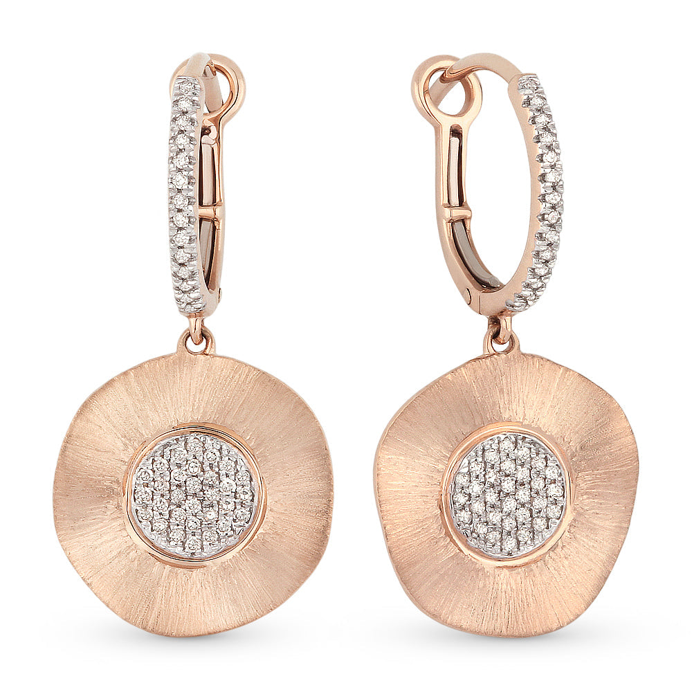 Beautiful Hand Crafted 14K Rose Gold White Diamond Milano Collection Drop Dangle Earrings With A Lever Back Closure