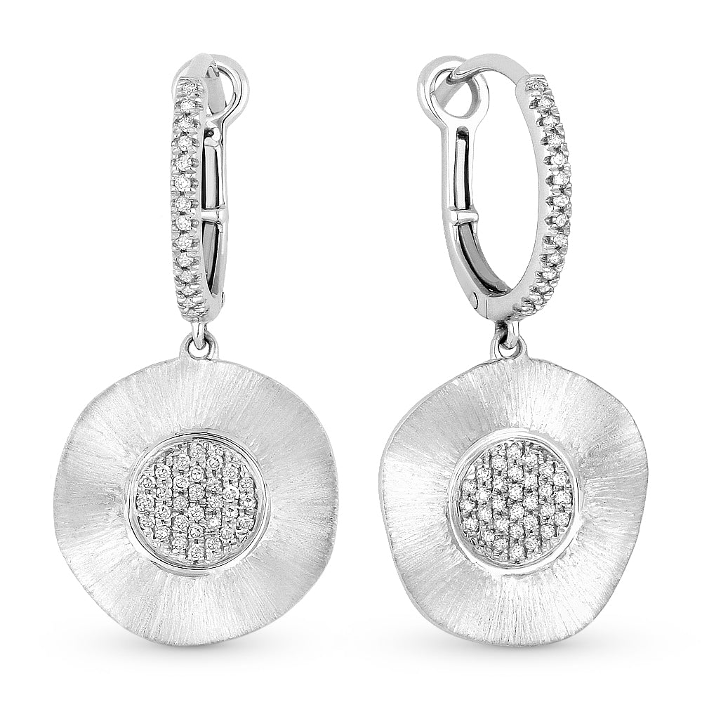 Beautiful Hand Crafted 14K White Gold White Diamond Milano Collection Drop Dangle Earrings With A Lever Back Closure