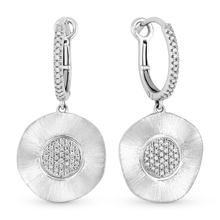 Beautiful Hand Crafted 14K White Gold White Diamond Milano Collection Drop Dangle Earrings With A Lever Back Closure