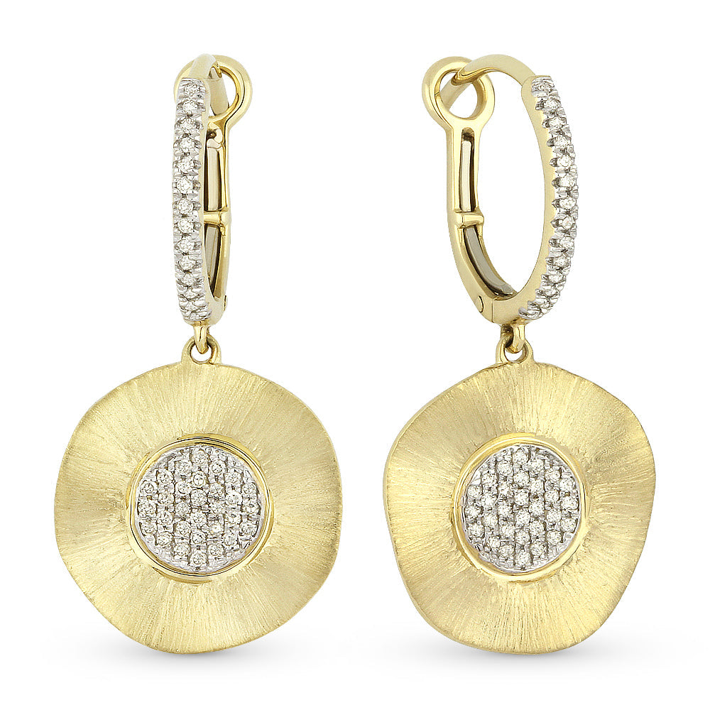 Beautiful Hand Crafted 14K Yellow Gold White Diamond Milano Collection Drop Dangle Earrings With A Lever Back Closure