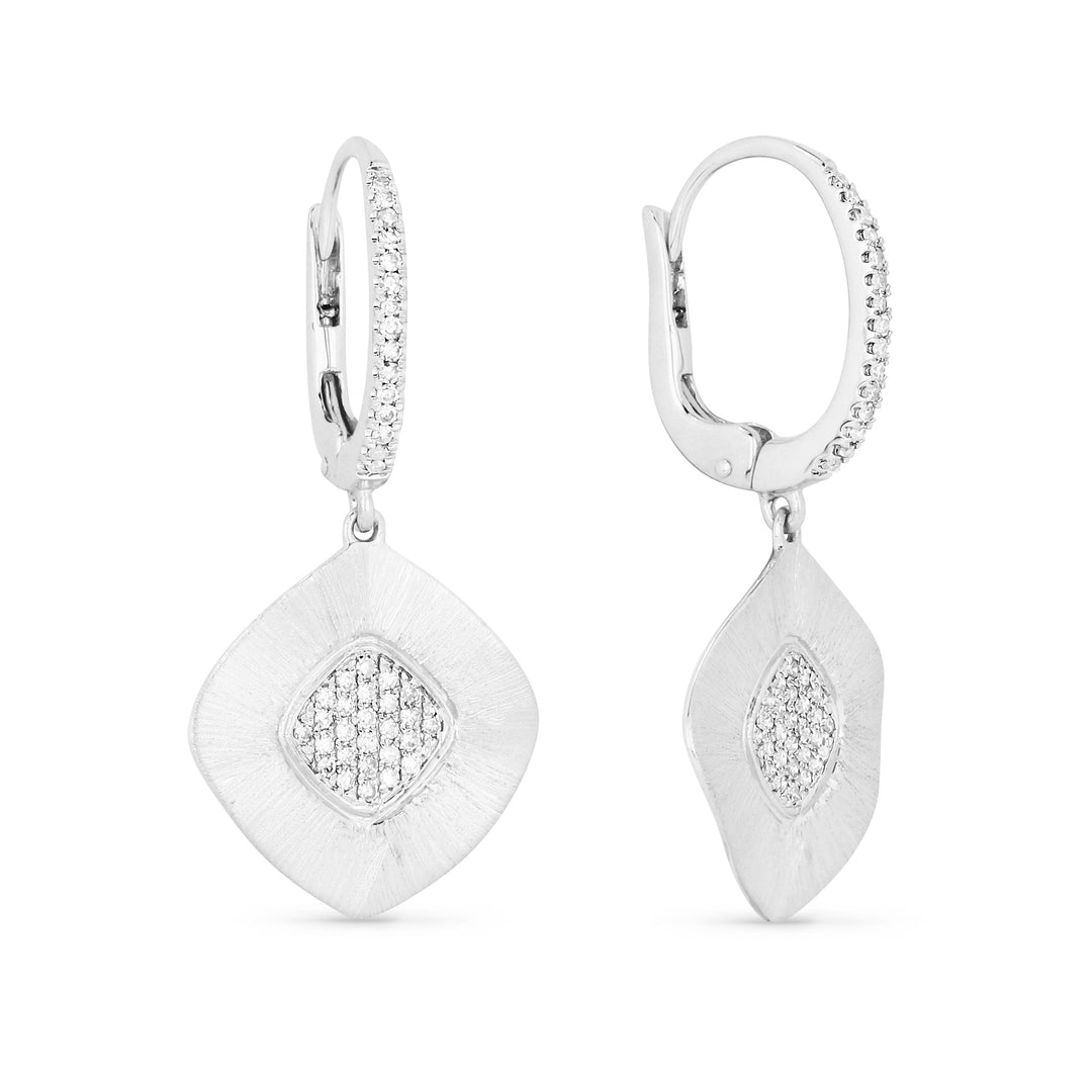 Beautiful Hand Crafted 14K White Gold White Diamond Milano Collection Drop Dangle Earrings With A Lever Back Closure