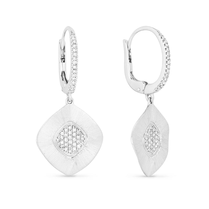 Beautiful Hand Crafted 14K White Gold White Diamond Milano Collection Drop Dangle Earrings With A Lever Back Closure