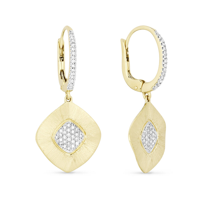 Beautiful Hand Crafted 14K Yellow Gold White Diamond Milano Collection Drop Dangle Earrings With A Lever Back Closure