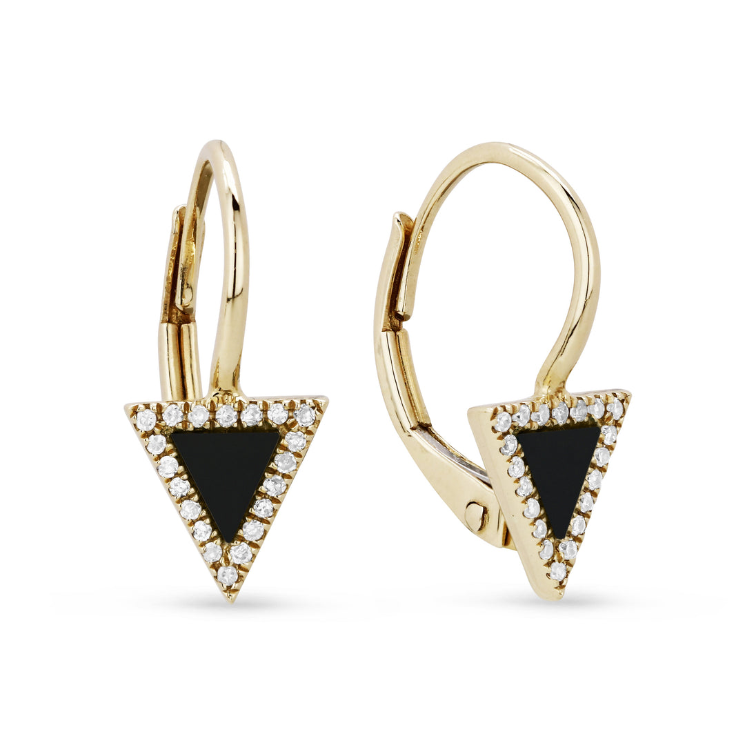 Beautiful Hand Crafted 14K Yellow Gold  Black Onyx And Diamond Stiletto Collection Drop Dangle Earrings With A Lever Back Closure