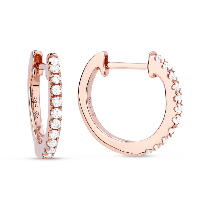 Beautiful Hand Crafted 14K Rose Gold White Diamond Milano Collection Hoop Earrings With A Hoop Closure