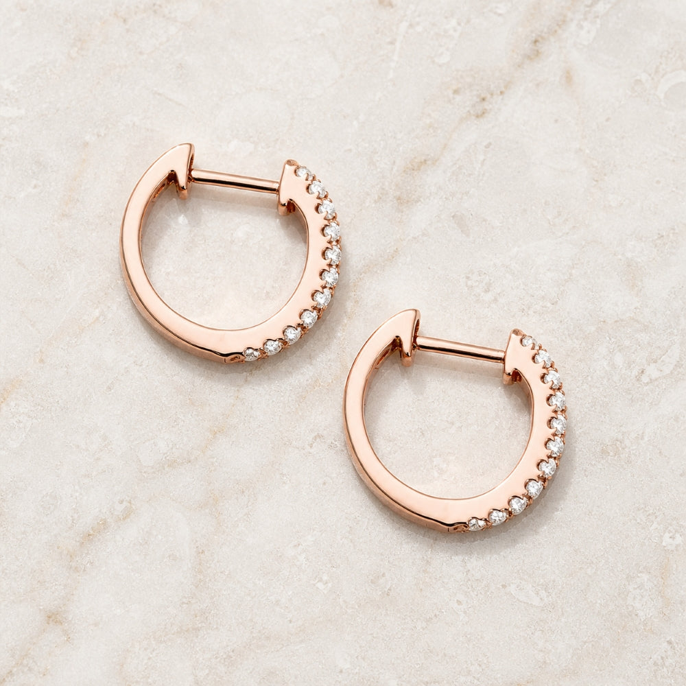 E1073 - 14K Gold Diamond Huggie Hoop Earrings