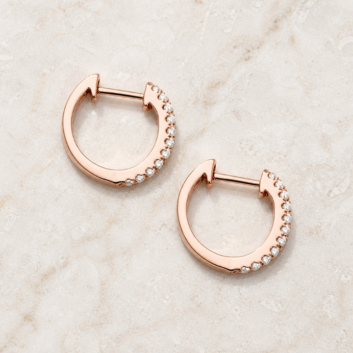 E1073 - 14K Gold Diamond Huggie Hoop Earrings