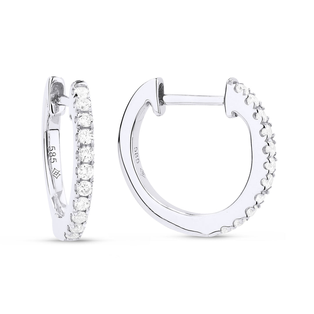 Beautiful Hand Crafted 14K White Gold White Diamond Milano Collection Hoop Earrings With A Hoop Closure