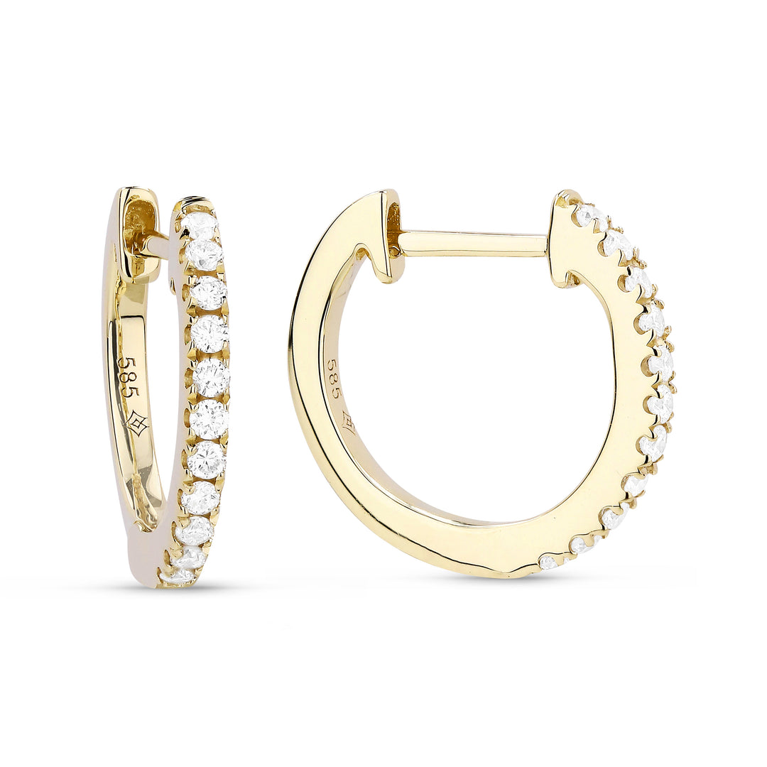 Beautiful Hand Crafted 14K Yellow Gold White Diamond Milano Collection Hoop Earrings With A Hoop Closure