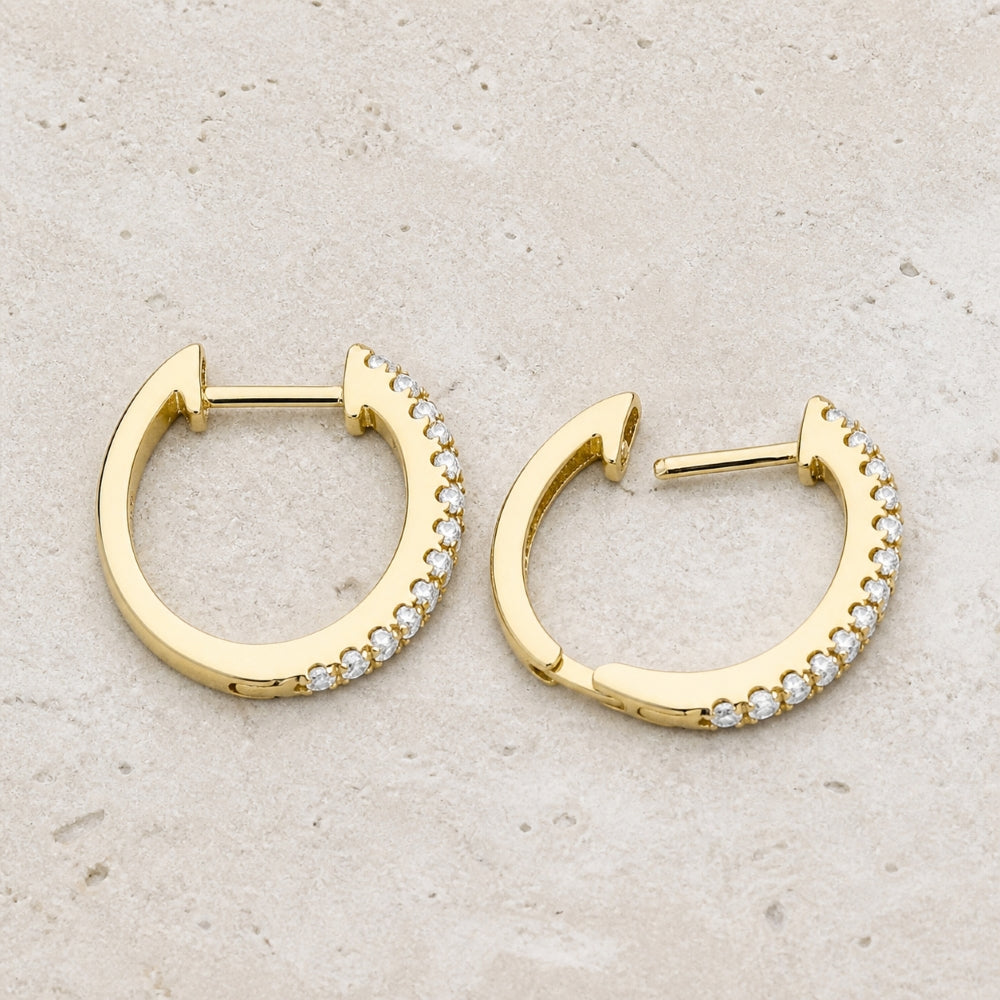 E1073 - 14K Gold Diamond Huggie Hoop Earrings
