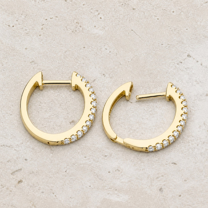 E1073 - 14K Gold Diamond Huggie Hoop Earrings