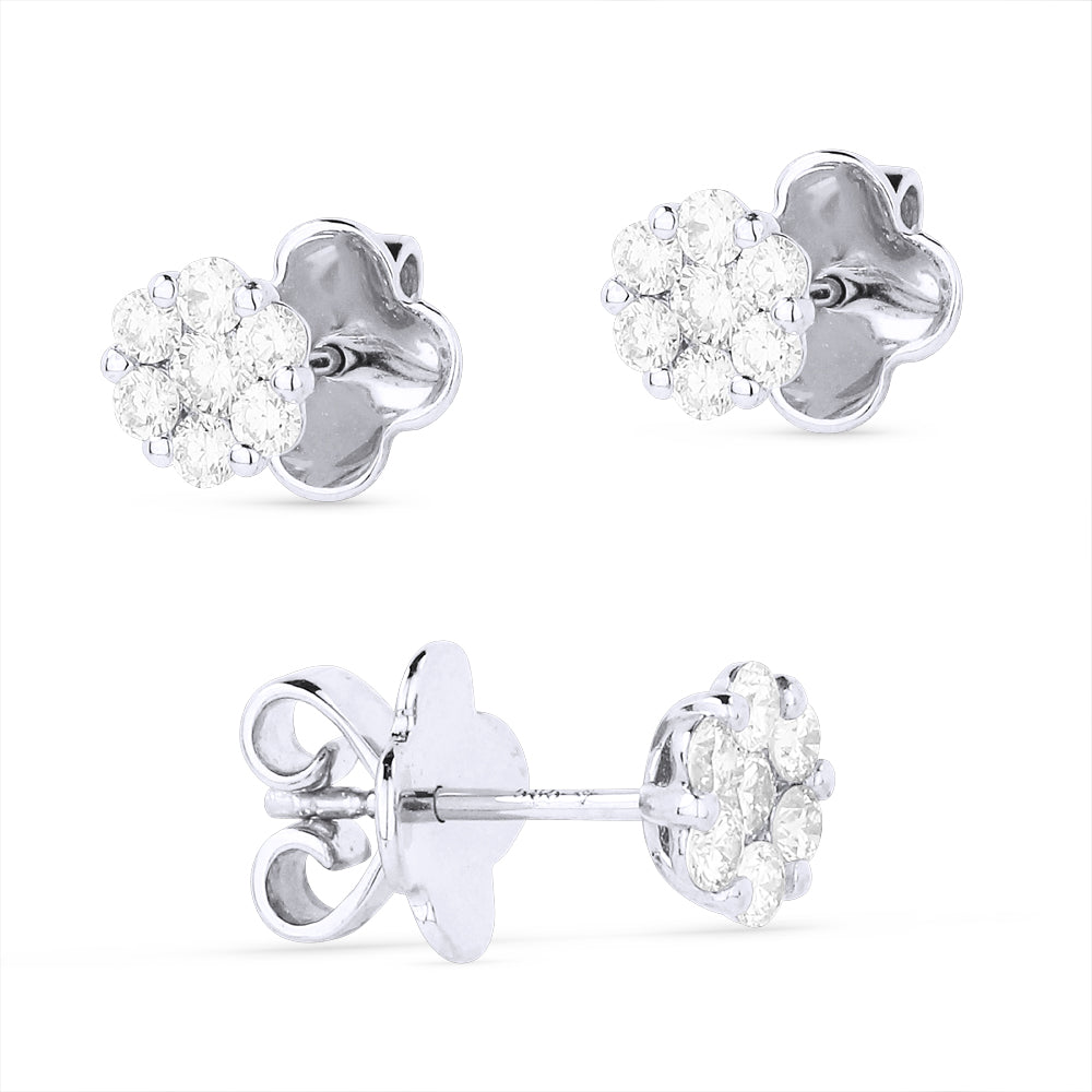 Beautiful Hand Crafted 14K White Gold White Diamond Lumina Collection Stud Earrings With A Push Back Closure