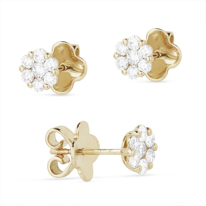 Beautiful Hand Crafted 14K Yellow Gold White Diamond Lumina Collection Stud Earrings With A Push Back Closure