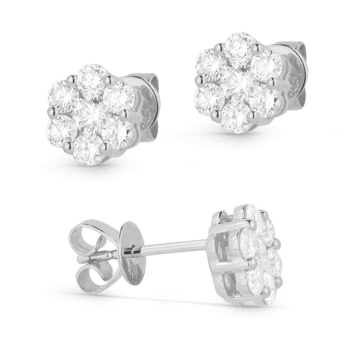 Beautiful Hand Crafted 14K White Gold White Diamond Lumina Collection Stud Earrings With A Push Back Closure