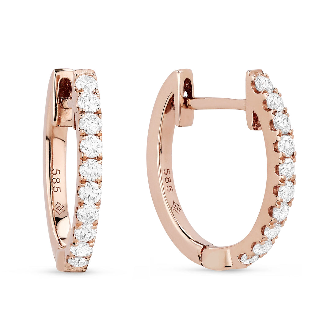 Beautiful Hand Crafted 14K Rose Gold White Diamond Milano Collection Hoop Earrings With A Hoop Closure