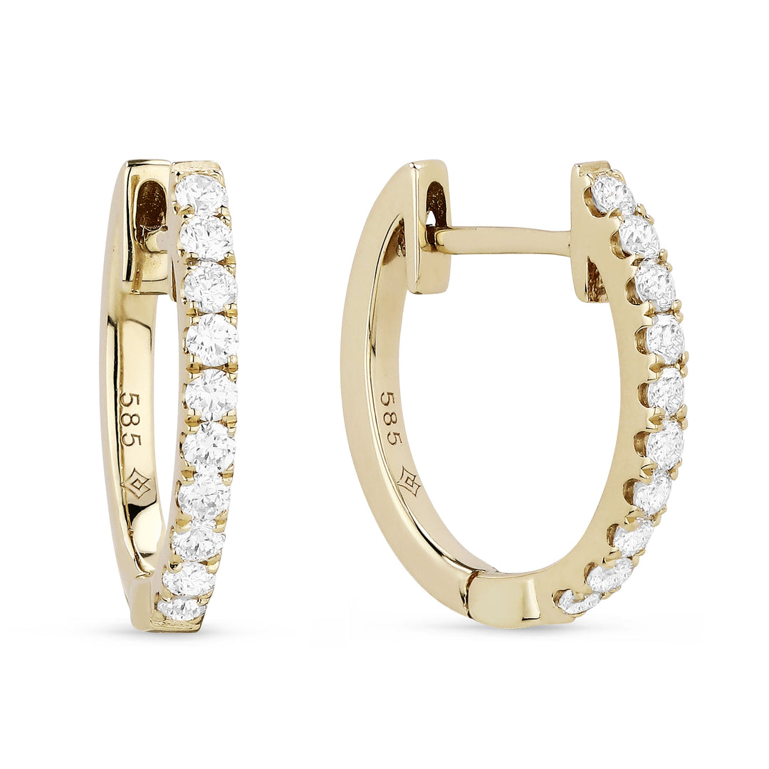 Beautiful Hand Crafted 14K Yellow Gold White Diamond Milano Collection Hoop Earrings With A Hoop Closure