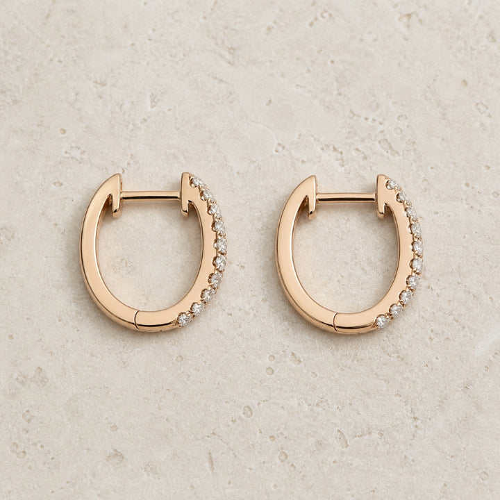 E1078 - 14K Gold Diamond Huggie Hoop Earrings