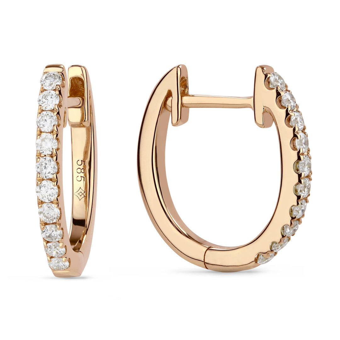 Beautiful Hand Crafted 14K Rose Gold White Diamond Milano Collection Hoop Earrings With A Hoop Closure